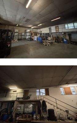 Rapslager-Halle innen mit Büro und Werkstatt