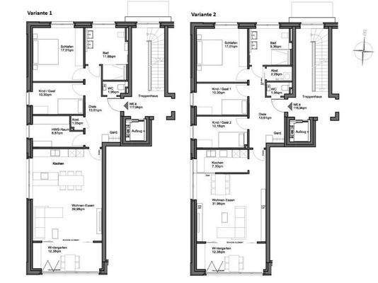 Grundrisse WE 4- zwei Varianten