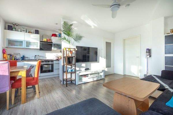 Wohn- und Küchenbereich mit Einbauküche