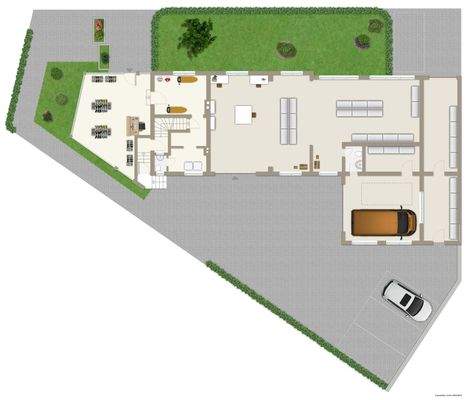 Grundriss Halle und Laden im Erdgeschoss