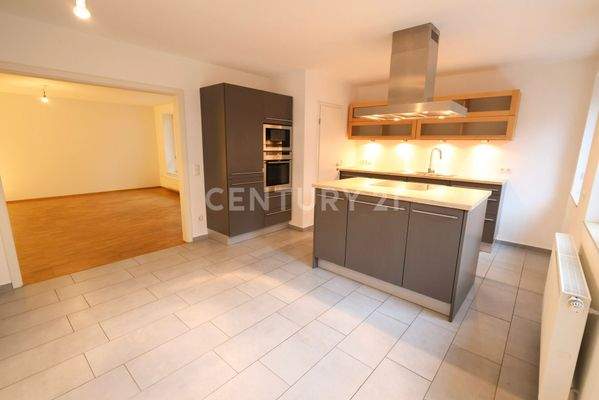 Küche mit Blick ins Wohnzimmer