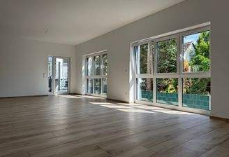 Heller Wohn-Essbereich mit großen Fensterfronten