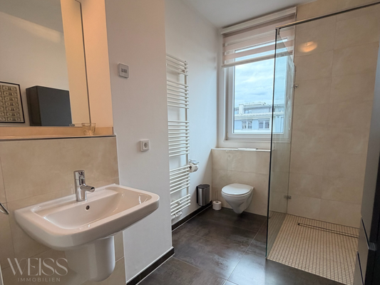 Zweites Tageslichtbad mit bodentiefer Dusche