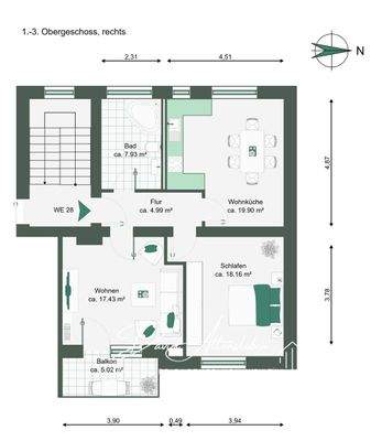 Grundriss 1.-3.OG rechts