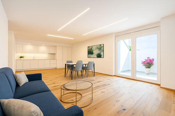 Wohnküche mit Ausgang Terrasse (Rendering)