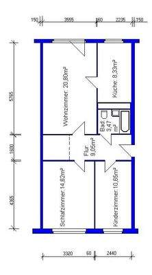 Die Aufteilung von ca. 67 m²