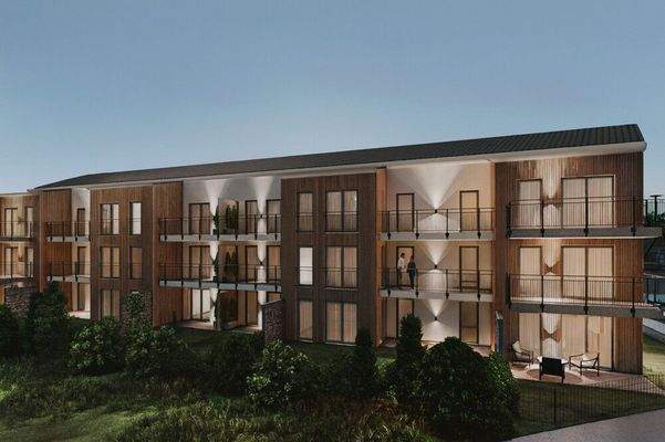 Moderne Wohnanlage mit Holz- und Putzfassade_2