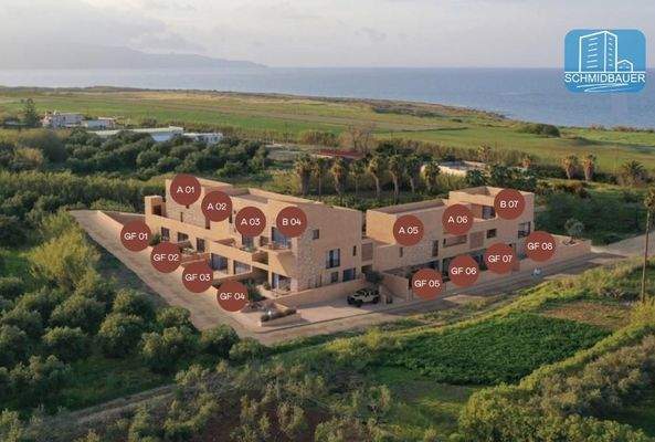 Kreta, Maleme: Neubau - Apartment in Komplex mit erdiger Ästhetik zu verkaufen