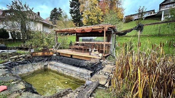 Gartenhaus u. Schwimmteich