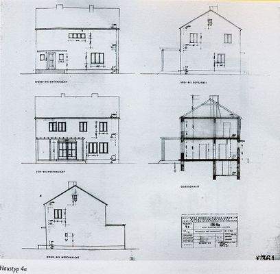 Alte Zeichnung mit Ansichten und Schnitte