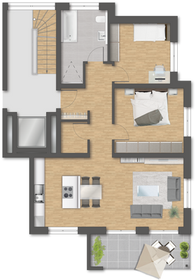 Grundriss der Etagenwohnung mit Balkon (OG/DG)