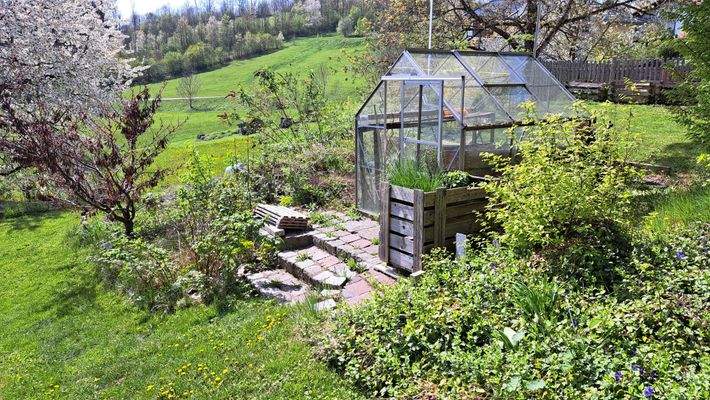Garten mit Gewächshaus