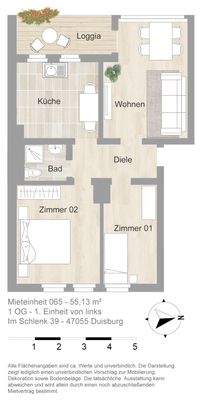 Grundriss farbig / möbliert