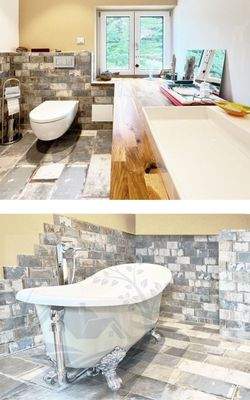 Bad im Schlafzimmer mit freistehender Badewanne