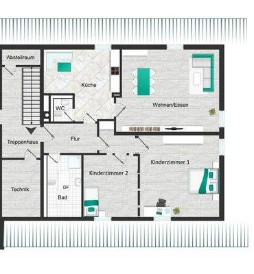 Grundriss WE 6 mit Option auf 3 Zi.