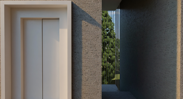 Treppenhaus mit Fahrstuhl