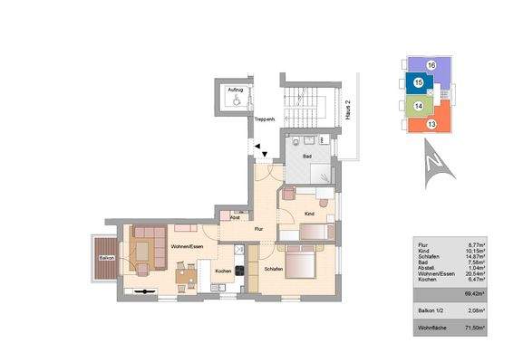 Grundriss WH 13, im 1. OG