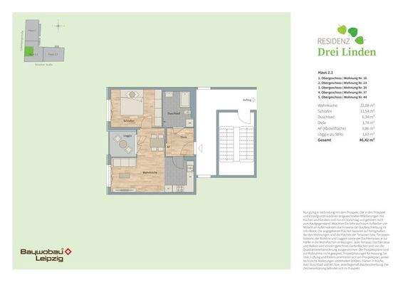 Einzelgrundriss 16, 23, 30, 37, 44