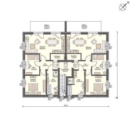 Grundriss Obergeschoss Wohnung 3+4