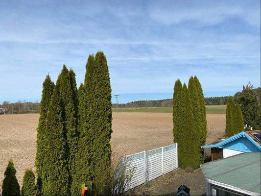 Aussicht ins Grüne vom Schlafzimmer aus