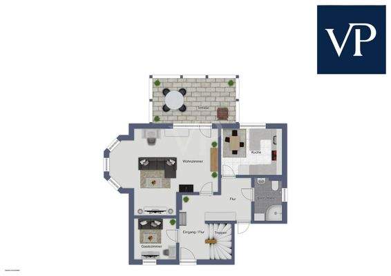 Grundriss EG mit Einrichtungsbeispiel