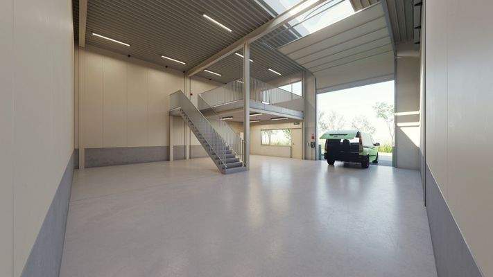 Lichtdurchflutete Lagerfläche mit Mezzaninefläche