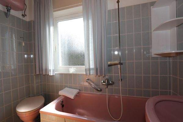 WC und Badewanne mit Duschstange