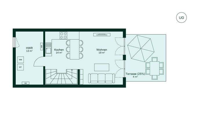 Grundriss UG Reihenhaus im Quartier Wurmtalgärten