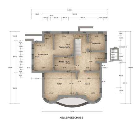 Grundriss Kellergeschoss visualisiert bemaßt