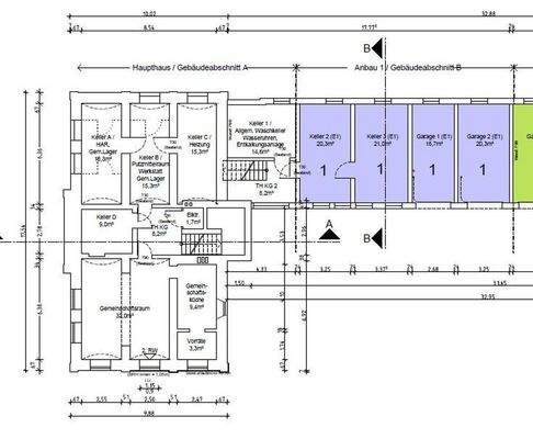 2 Kellerräume, 2 Garagen zu DG