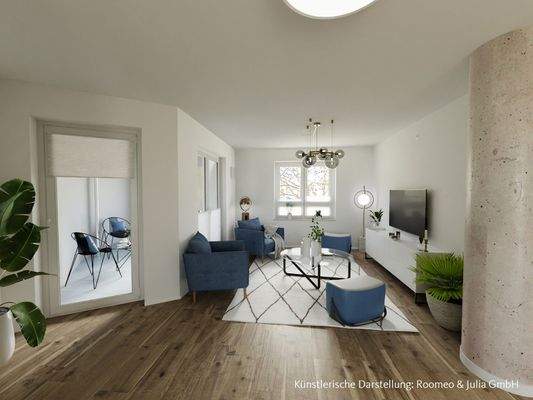 Wohnzimmer mit digitaler Möbilierung