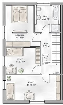 Obergeschoss Haus 1, Haus 3 und Haus 5