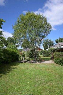 Blick von der Wiese auf das Gartengrundstück