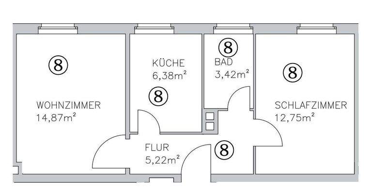 Grundriss 2-Zimmer-Wohnung im 2.OG