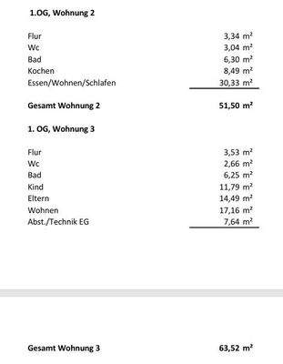 Wohnflächenberechnung Whg. 2+3