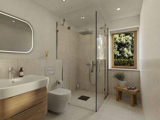 Das stilvolle Badezimmer mit Walk-In-Dusche