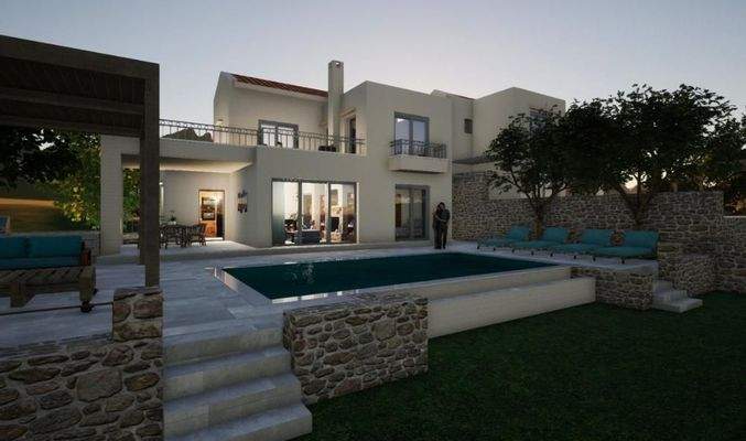 NEUBAU-PROJEKT: Kreta, Gerani bei Rethymno: Luxuriöses Haus mit atemberaubendem Meer- und Bergblick