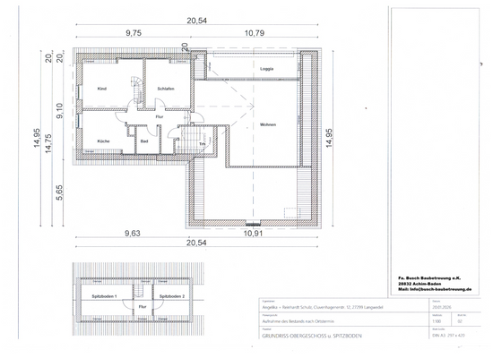 Grundriss DG und Spitzboden ausgebaut.