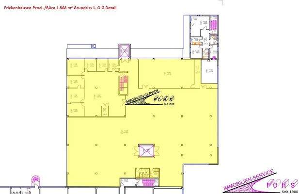 Prod.-Büro 1.568 m² 1.OG Grundriss gelb
