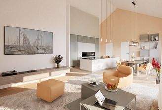 Imposante Deckenhöhe im Wohnbereich mit Blick ins Grüne