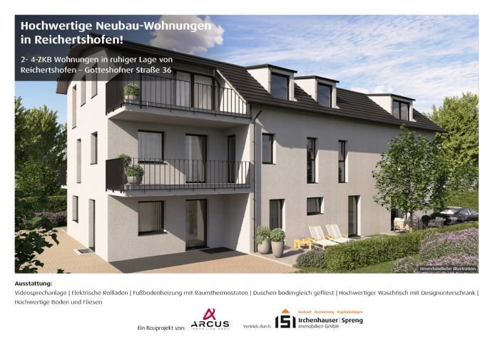 Reichertshofen! 3-ZKB Obergeschoss-Wohnung mit 10 m² Süd-/West-Balkon, Fußbodenheiz., elektrische Rollläden, Videosprechanl. und bodengleicher Dusche!