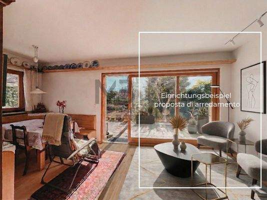 Wohnraum mit Einrichtungsvorschlag - soggiorno con proposta di arredamento