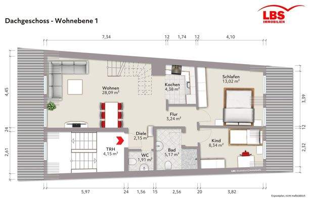 Grundrissplan Dachgeschoss - Wohnebene 1