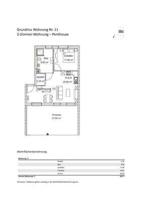 Grundriss + Wohnflächenberechnung Wohnung 11