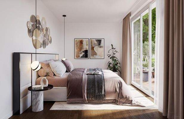 Schlafzimmer mit Gartenblick