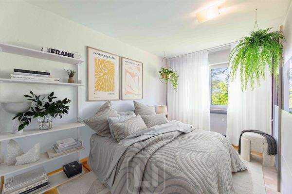 Wohnbeispiel Schlafzimmer 2 | Großes Fenster zum Garten