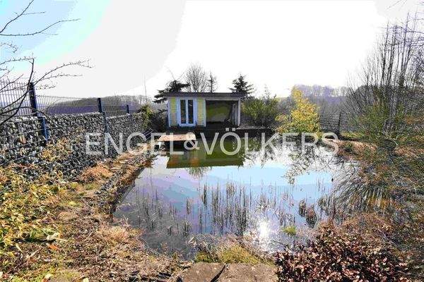 Schwimmteich mit Badehaus