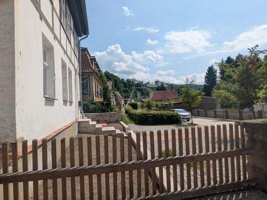 Ansicht Hauseingang mit Schloss Stolberg Blick