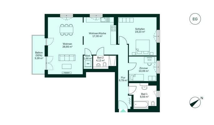 Grundriss der Eigentumswohnung im Projekt Zur Förs