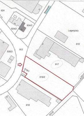 Außenfläche im Lageplan, rot umrandet